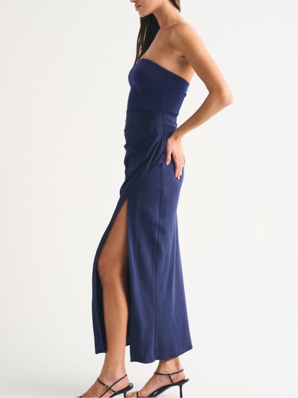 Abercrombie & Fitch Strapless Navy Evening Gown with Side Slit - Picture 4 of 10